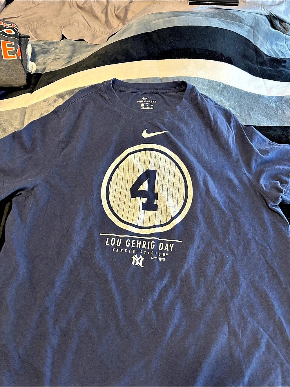 Nike Lou Gehrig Day Yankees Stadium Tee Men's Navy & Gold XL